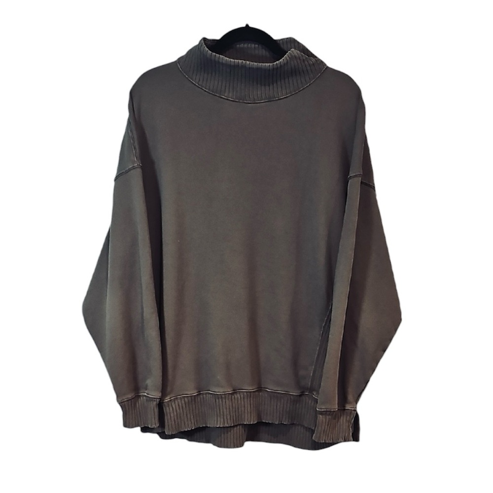 aerie Grayish Green Oversized Funnel Neck Sweatshirt